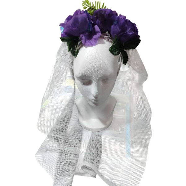 Diadema de catrina morada con velo